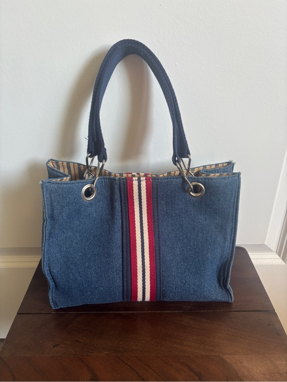 Xhilaration Americana Red White Blue Denim Purse 100% Cotton